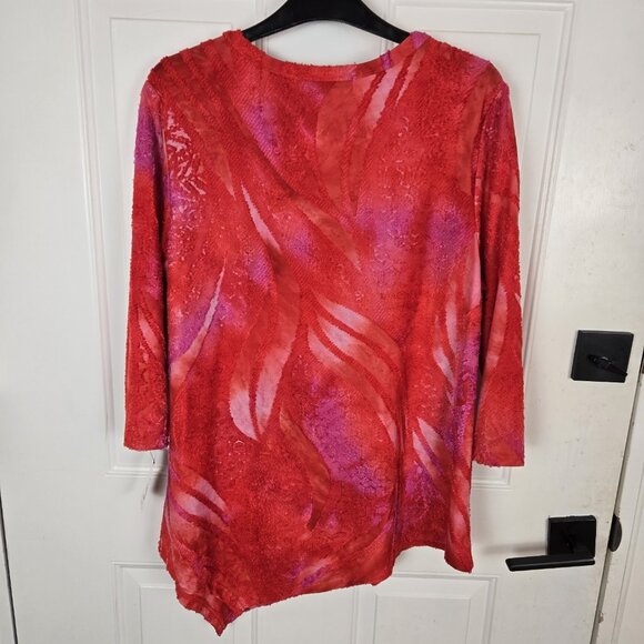 Calessa Womens Asymmetrical Tunic Top Size M Red Lagenlook Textured Colorful - Picture 2 of 15